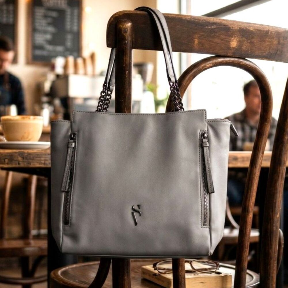 Simply Vera Vera Wang Cara Tote Handbag Moon Rock Gray Purse Zip Sophisticated
